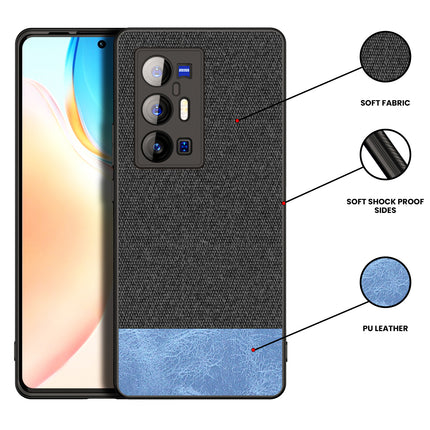 Soft Fabric & Leather Hybrid Protective Case Cover for Vivo X70 PRO PLUS (Black,Blue)