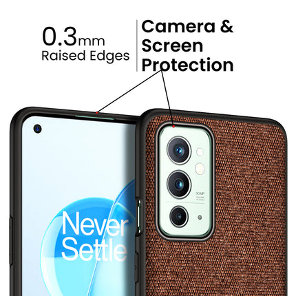 Soft Fabric & Leather Hybrid for OnePlus 9RT  Back Cover, Shockproof Protection Slim Hard Back Case (Brown)