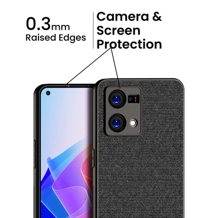 Soft Fabric & Leather Hybrid Protective Back Case Cover for Oppo F21 PRO (4G) (Black , Blue)