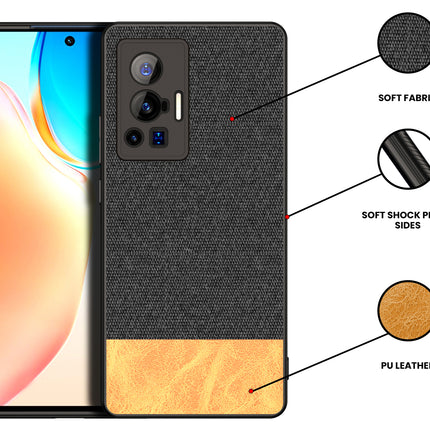 Soft Fabric & Leather Hybrid Protective Case Cover for Vivo X70 PRO (Black,Brown)