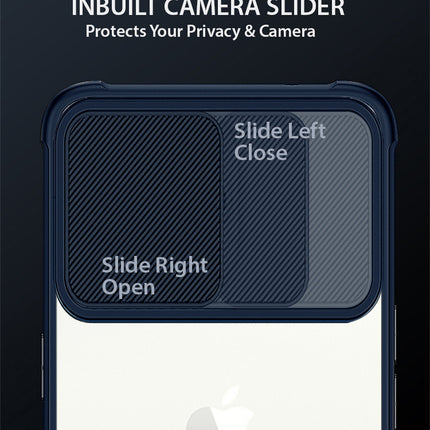Slider Back Cover for Apple iPhone 13 Pro Max , [Military Grade Protection] Shockproof Slim Clear Camera Shield Bumper Back Case (Blue)