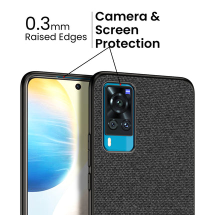 Soft Fabric Hybrid for Vivo X60 Back Cover, Shockproof Protection Slim Hard Back Case (Black)