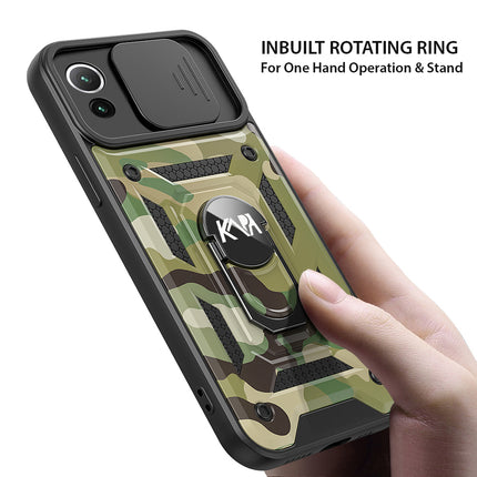 Tank Back Cover for Xiaomi Mi 11 Lite , Inbuilt Ring & Slider [Military Grade Protection] Shockproof Lens Protection Case (Green)