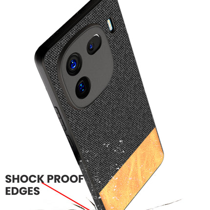 Mobizang Soft Fabric & Leather Hybrid Protective Back Cover for Iqoo 12 (5G) | Shockproof Slim Hard Anti Slip Back Case (Black , Brown)