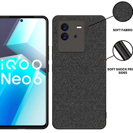 Mobizang Soft Full Fabric Protective Back Case Cover for Vivo IQOO Neo 6 (5G) (Black)