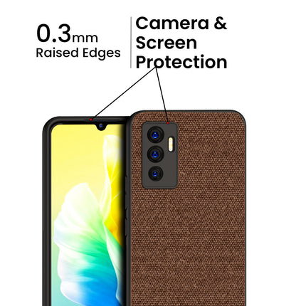 Soft Fabric & Leather Hybrid Protective Case Cover for Vivo V23E (Brown)