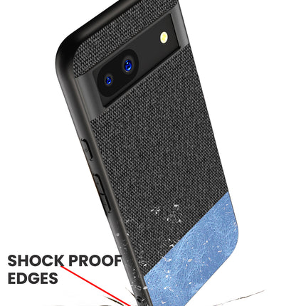 Mobizang Soft Fabric & Leather Hybrid Protective Back Cover for Google Pixel 8A | Shockproof Slim Hard Anti Slip Back Case (Black , Blue)