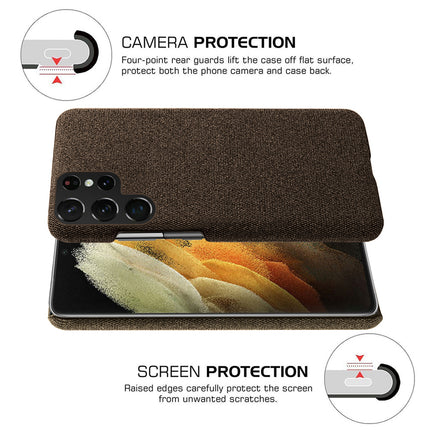 Woven Soft Fabric Case for Samsung Galaxy S22 Ultra Back Cover, Shock Protection Slim Hard Anti Slip Back Cover (Brown)