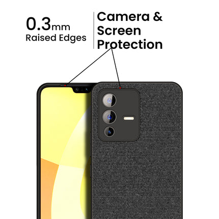 Soft Fabric & Leather Hybrid for Vivo V23 (5G) Back Cover, Shockproof Protection Slim Hard Back Case (Black ,Brown)