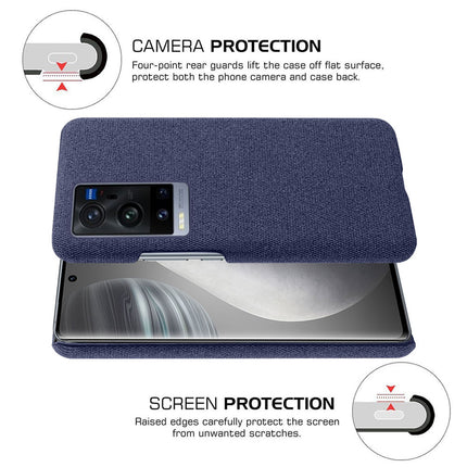 Woven Soft Fabric Case for Vivo X60 Pro Plus Back Cover, Shock Protection Slim Hard Anti Slip Back Cover (Blue)