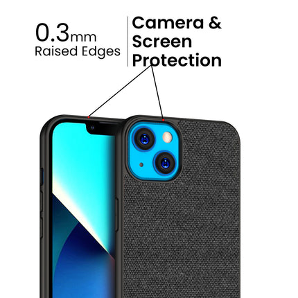 Soft fabric & Leather Hybrid Protective Case Cover for Apple iphone 13 (Black,Blue)