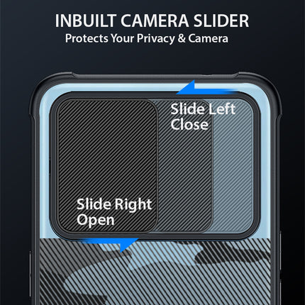 Camo Slider Back Cover for Samsung Galaxy A32 (5G) , [Military Grade Protection] Shockproof Slim Clear Camera Shield Bumper Back Case (Black)