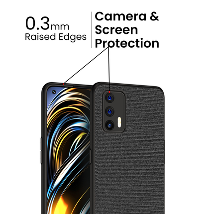 Soft Fabric & Leather Hybrid Protective Case Cover for Realme GT (5G) (Black,Blue)