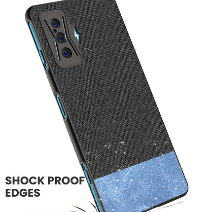 Soft Fabric & Leather Hybrid Protective Case Cover for Redmi K50 Gaming Edition (Black ,Blue)