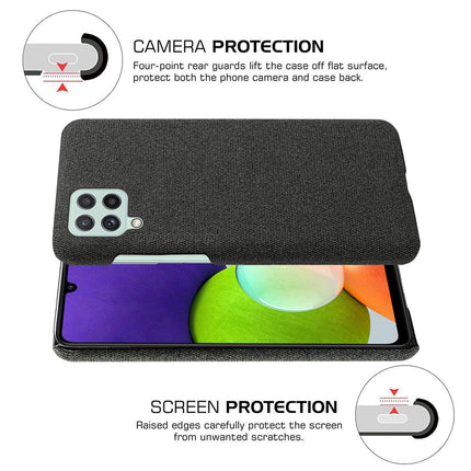 Woven Soft Fabric Case for Samsung Galaxy A22 (4G) Back Cover, Shock Protection Slim Hard Anti Slip Back Cover (Black)