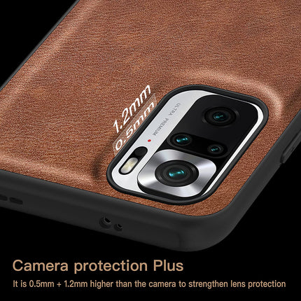 Tux Back Case for Xiaomi Redmi Note 10 /  Note 10S , Slim Leather Case with Soft Edge Shockproof Back Cover (Brown)