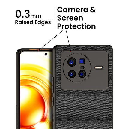 Soft Fabric & Leather Hybrid Protective Back Case Cover for Vivo X80 (Black , Brown)