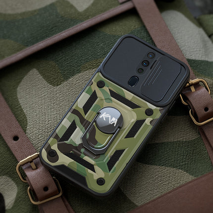 Tank Back Cover for Oppo A9 (2020) , Inbuilt Ring & Slider [Military Grade Protection] Shockproof Lens Protection Case (Green)