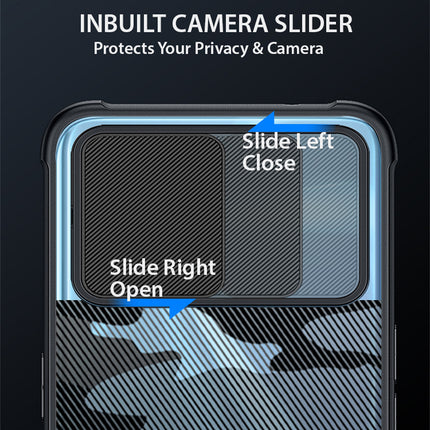 Camo Slider Back Cover for Realme 8 (5G) , [Military Grade Protection] Shockproof Slim Clear Camera Shield Bumper Back Case (Black)