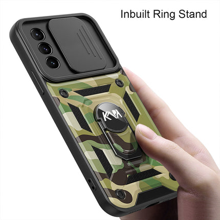 Tank Back Cover for Samsung Galaxy S21 Ultra , Inbuilt Ring + Slider [Military Grade Protection] Shockproof Lens Protection Case (Green)