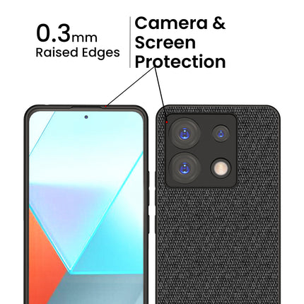 Mobizang Soft Fabric & Leather Hybrid Protective Back Cover for Redmi Note 13 PRO | Shockproof Slim Hard Anti Slip Back Case (Black , Blue)