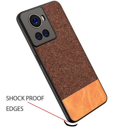 Soft Fabric & Leather Hybrid Protective Back Case Cover for Oneplus 10R (Brown)