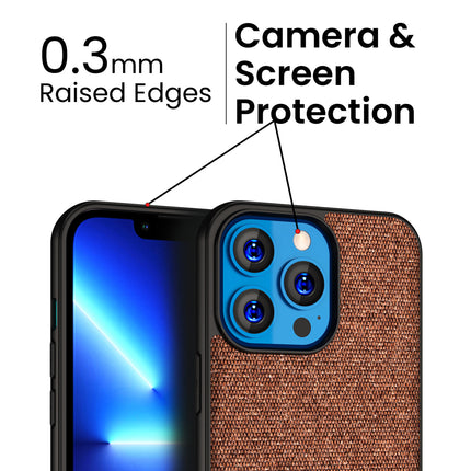 Mobizang Soft Fabric & Leather Hybrid Protective Back Case Cover for Apple iPhone 14 Mini (Brown)