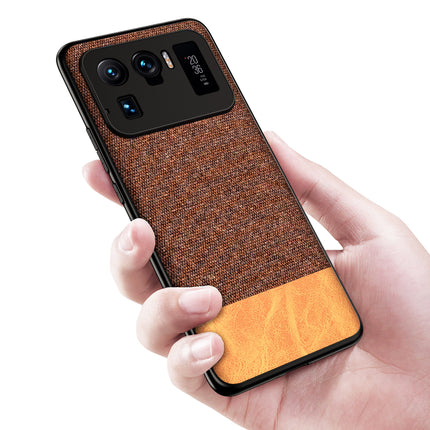 Soft Fabric & Leather Hybrid for Xiaomi Mi 11 Ultra  Back Cover, Shockproof Protection Slim Hard Back Case (Brown)
