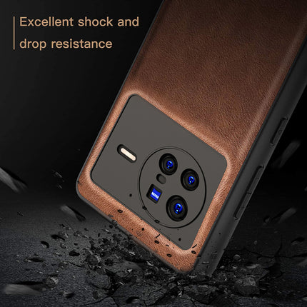Tux Back Case for Vivo X80 , Slim Leather Case with Soft Edge Shockproof Back Cover (Brown)