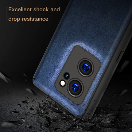 Tux Back Case For Oppo Reno 7 (5G) , Slim Leather Case with Soft Edge Shockproof Back Cover (Blue)
