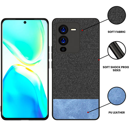 Mobizang Soft Fabric & Leather Hybrid Protective Case Cover for Vivo V25 PRO (5G) (Black,Blue)