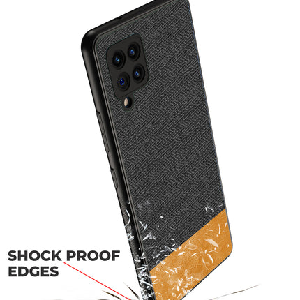 Soft Fabric & Leather Hybrid for Samsung Galaxy M42 (5G) Back Cover, Shockproof Protection Slim Hard Back Case (Black,Brown)