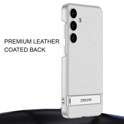 Mobizang Leather Ultra Thin Back Case for Samsung Galaxy S24 Cover | with Inbuilt Stand Full Body Protection Back Cover (Silver)