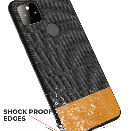 Soft Fabric & Leather Hybrid Protective Case Cover for Google Pixel 5A (Black,Brown)