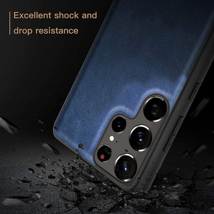 Tux Back Case For Samsung Galaxy S22 Ultra , Slim Leather Case with Soft Edge Shockproof Back Cover (Blue)