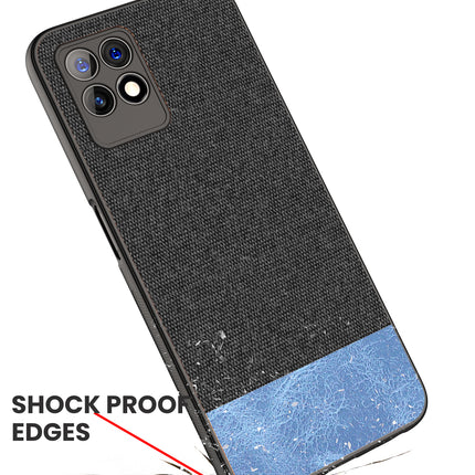 Soft Fabric & Leather Hybrid Protective Case Cover for Realme 8i (Black,Blue)