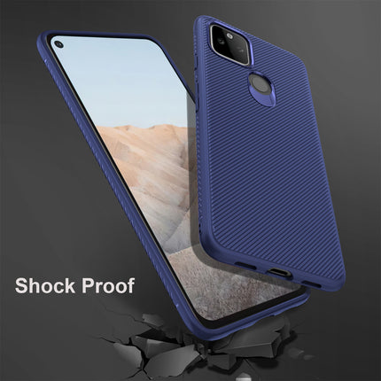 Twill Shock Proof Soft Flexible Back Case Cover for Google Pixel 5A (Blue)