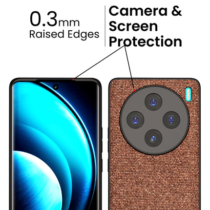 Mobizang Soft Fabric & Leather Hybrid Protective Back Cover for Vivo X100 | Shockproof Slim Hard Anti Slip Back Case (Brown)