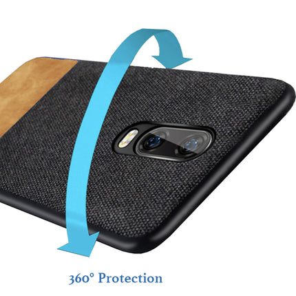 Soft Fabric & Leather Hybrid Protective Case Cover for OnePlus 6T / One Plus 6T (Black,Brown)