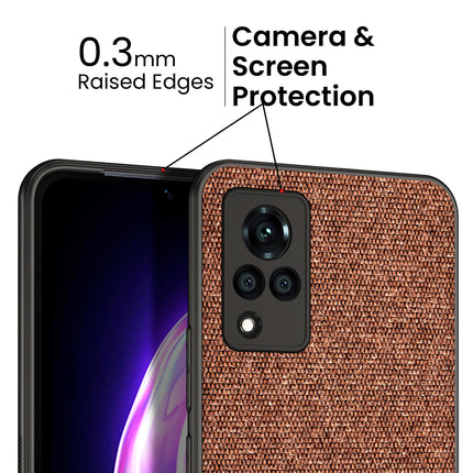 Soft Fabric & Leather Hybrid for Vivo V21  Back Cover, Shockproof Protection Slim Hard Back Case (Brown)