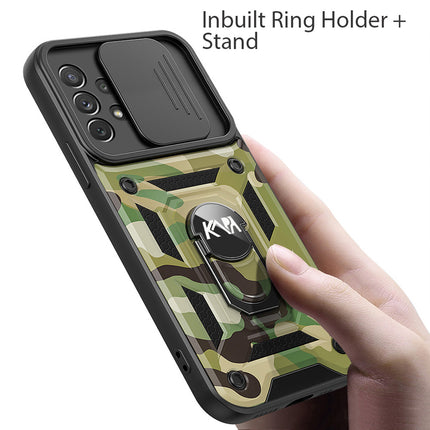 Tank Back Cover for Samsung Galaxy A33 (5G) , Inbuilt Ring +Slider Shockproof Lens Protection Case (Green)