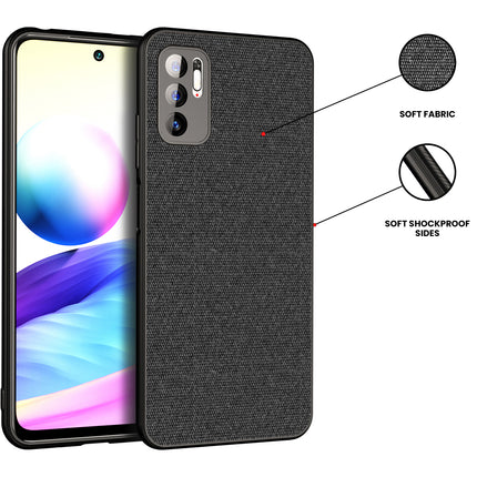 Soft Fabric Hybrid for Poco M3 Pro Back Cover, Shockproof Protection Slim Hard Back Case (Black)
