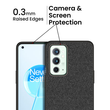 Soft Fabric & Leather Hybrid for OnePlus 9RT  Back Cover, Shockproof Protection Slim Hard Back Case (Black ,Brown)