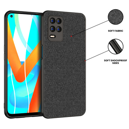 Soft Fabric Hybrid for Realme 8 (5G) Back Cover, Shockproof Protection Slim Hard Back Case (Black)