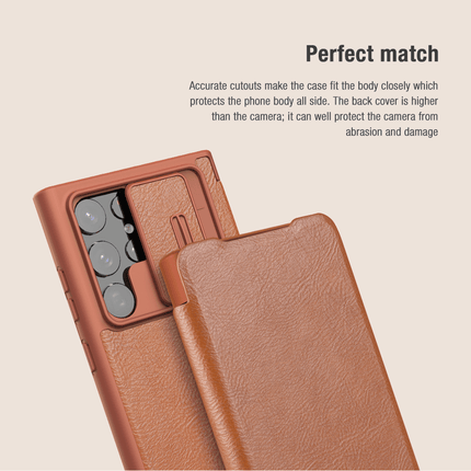 Nillkin Qin Series Leather Flip Case Cover for Samsung Galaxy S22 Ultra (Brown)
