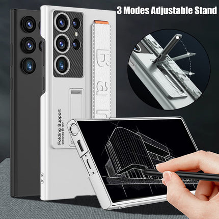 Mobizang Ultra Thin Band + Stand Back Case for Samsung S24 Ultra | Slim Camera Lens Protection Cover with Kickstand (Silver)