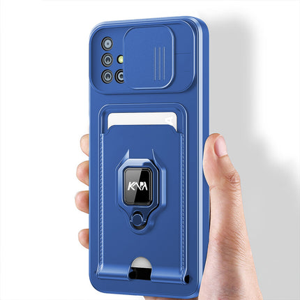 Mobizang Bisen Back Cover for Samsung Galaxy A51 , Inbuilt Camera Slider Ring Stand and Card Pocket Shockproof Slim Bumper Back Case (Blue)