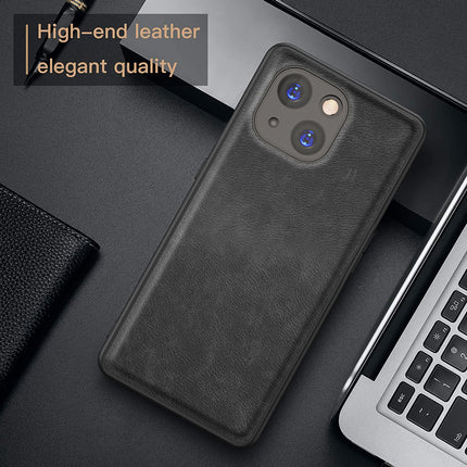 Mobizang Tux Leather Back Cover for Apple iPhone 15 Plus | Slim Shockproof Camera Protection Bumper Case (Black)