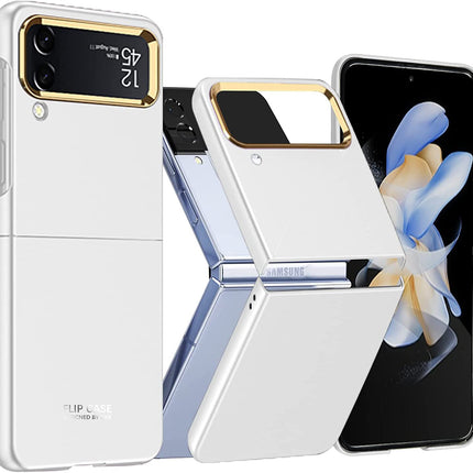 Mobizang Ultra Thin Back Case for Samsung Galaxy Z Flip4, Inbuilt Camera Protecting Ring Back Cover, White