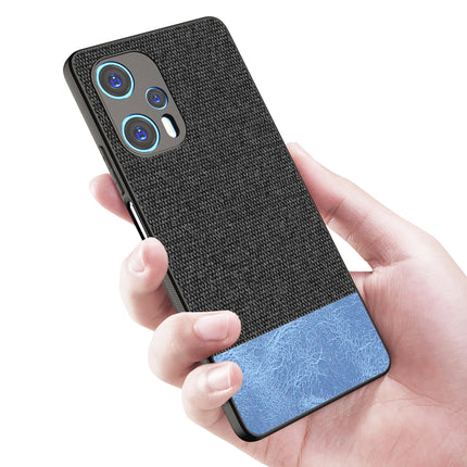 Mobizang Soft Fabric & Leather Hybrid Protective Back Cover for Poco F5 | Shockproof Slim Hard Anti Slip Back Case (Black::Blue)